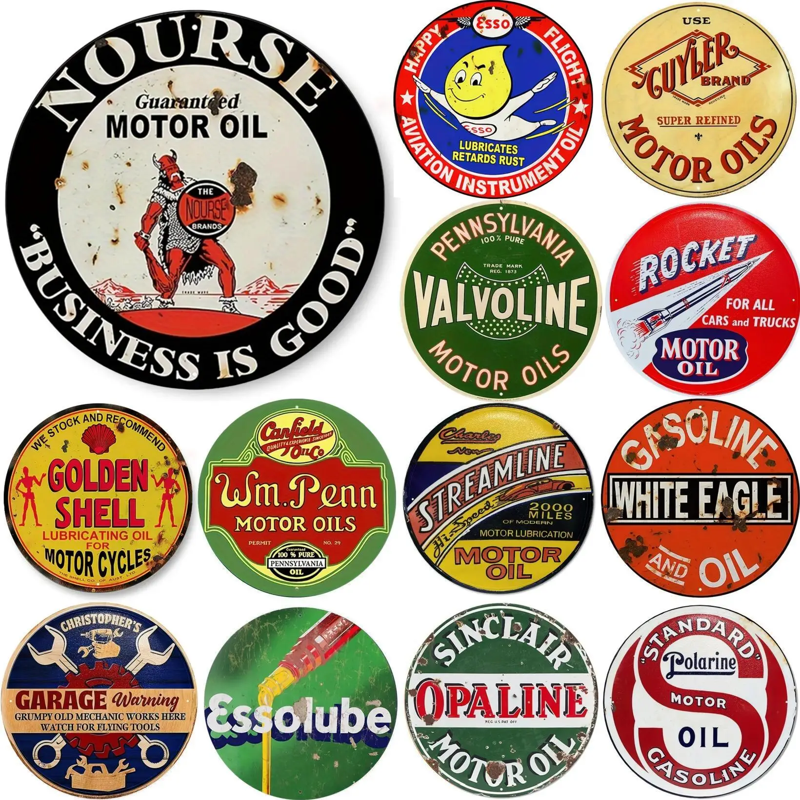 Home Bar And Restaurant - Vintage Motor Oil Sign Round Metal