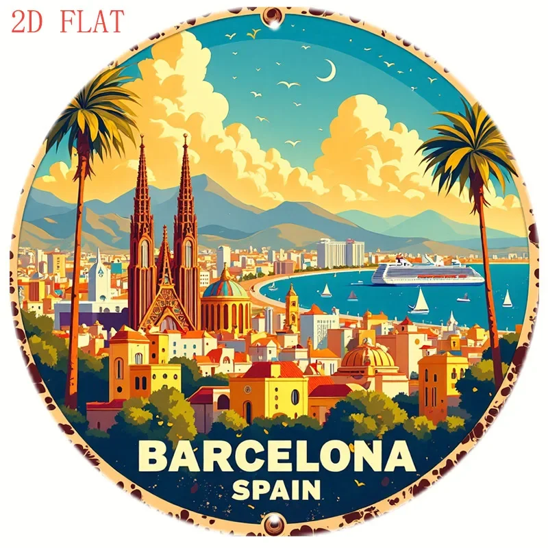 Home Barcelona - Okrągły metalowy szyld 2D z motywem