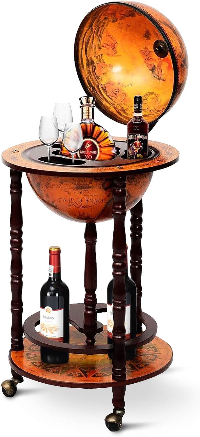 Home Bar Shelves - Wózek barowy z mapą świata, szafka