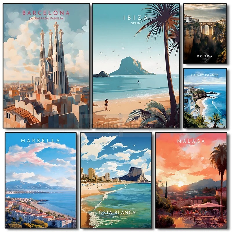 Home Barcelona - Hiszpania Plakat Podróżny Barcelona Malaga Ibiza