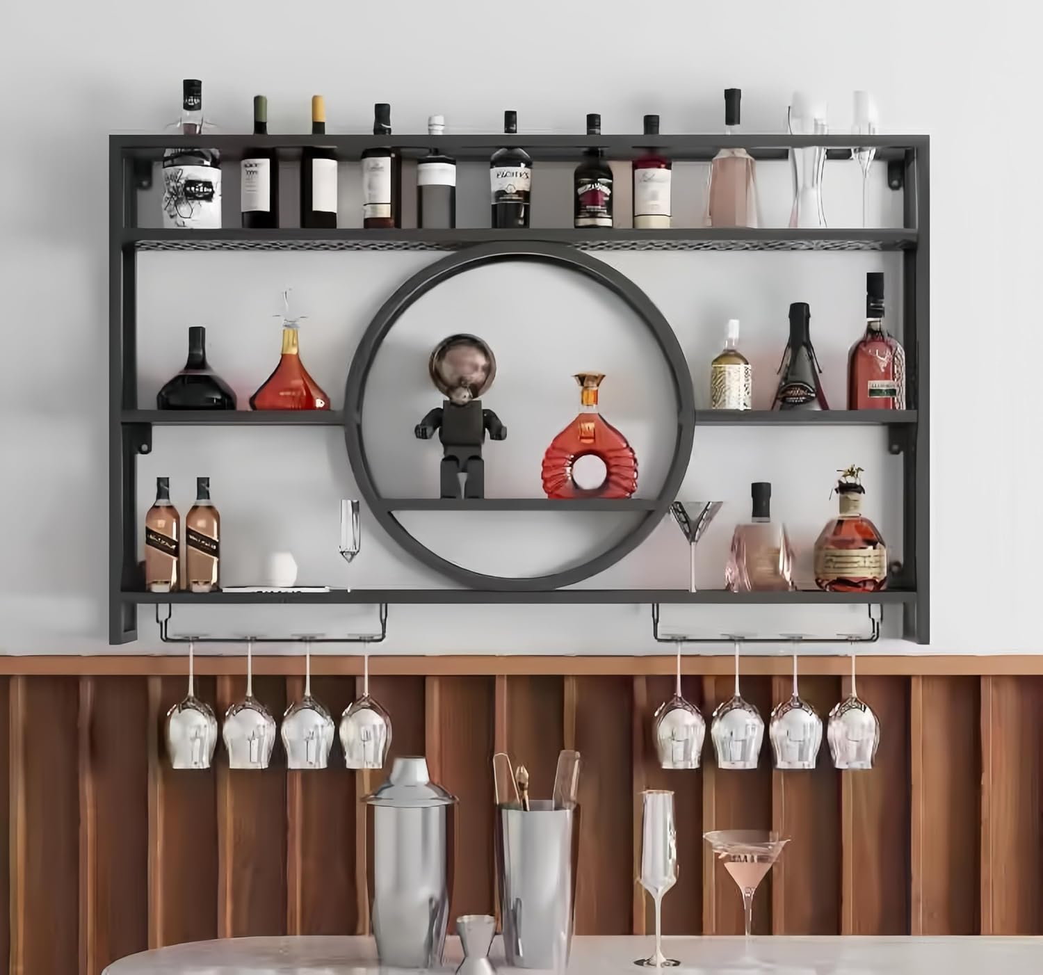 Home Bar Shelves - Czarna metalowa półka ścienna na wino