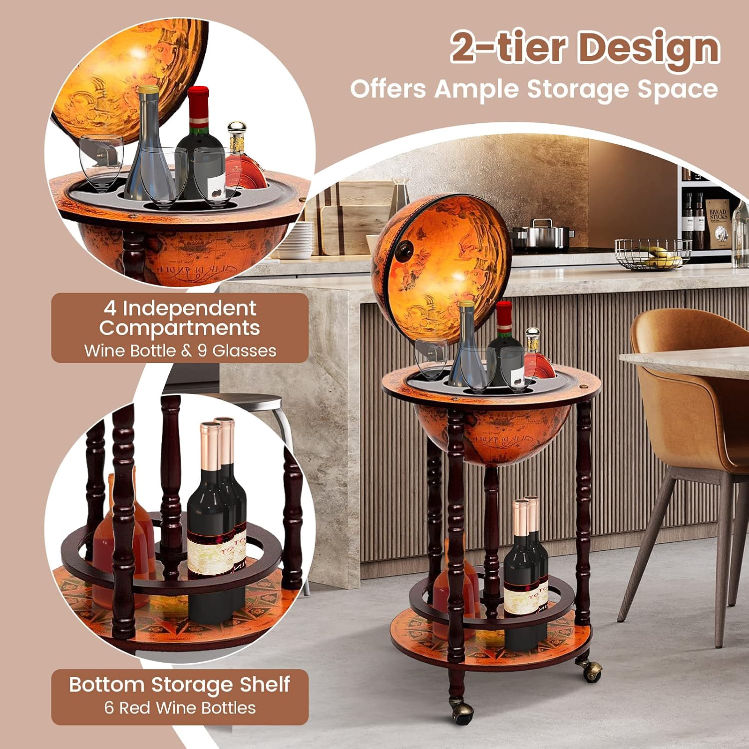 Wózek barowy z mapą świata, sz – Home Bar Shelves recenzja i cena